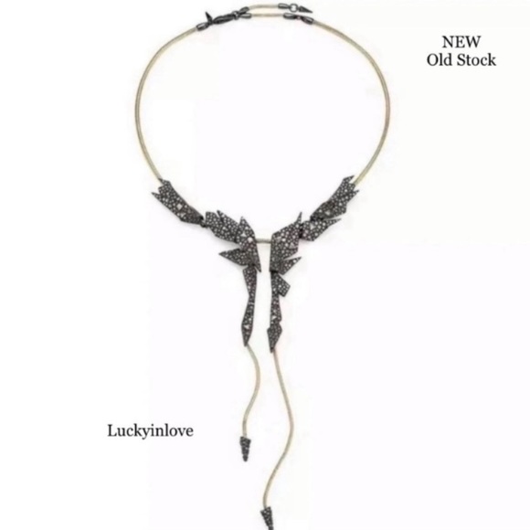 Alexis Bittar Jewelry - ALEXIS BITTAR Crystal Dark Edgy Shards Snake Chain Gold Gunmetal Lariat Necklace